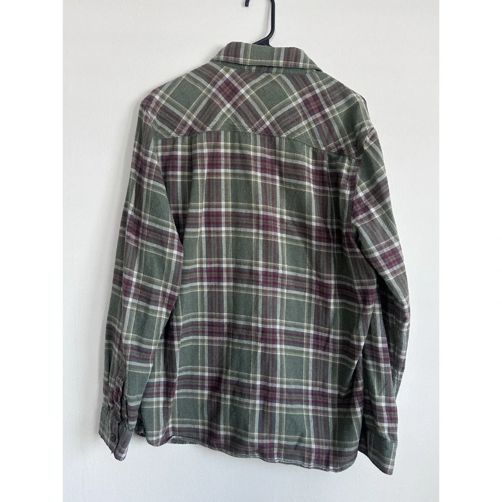 Roots Canada 100% Cotton Flannel Long Sleeve Shirt Large Green Plaid Button Up - Picture 9 of 12